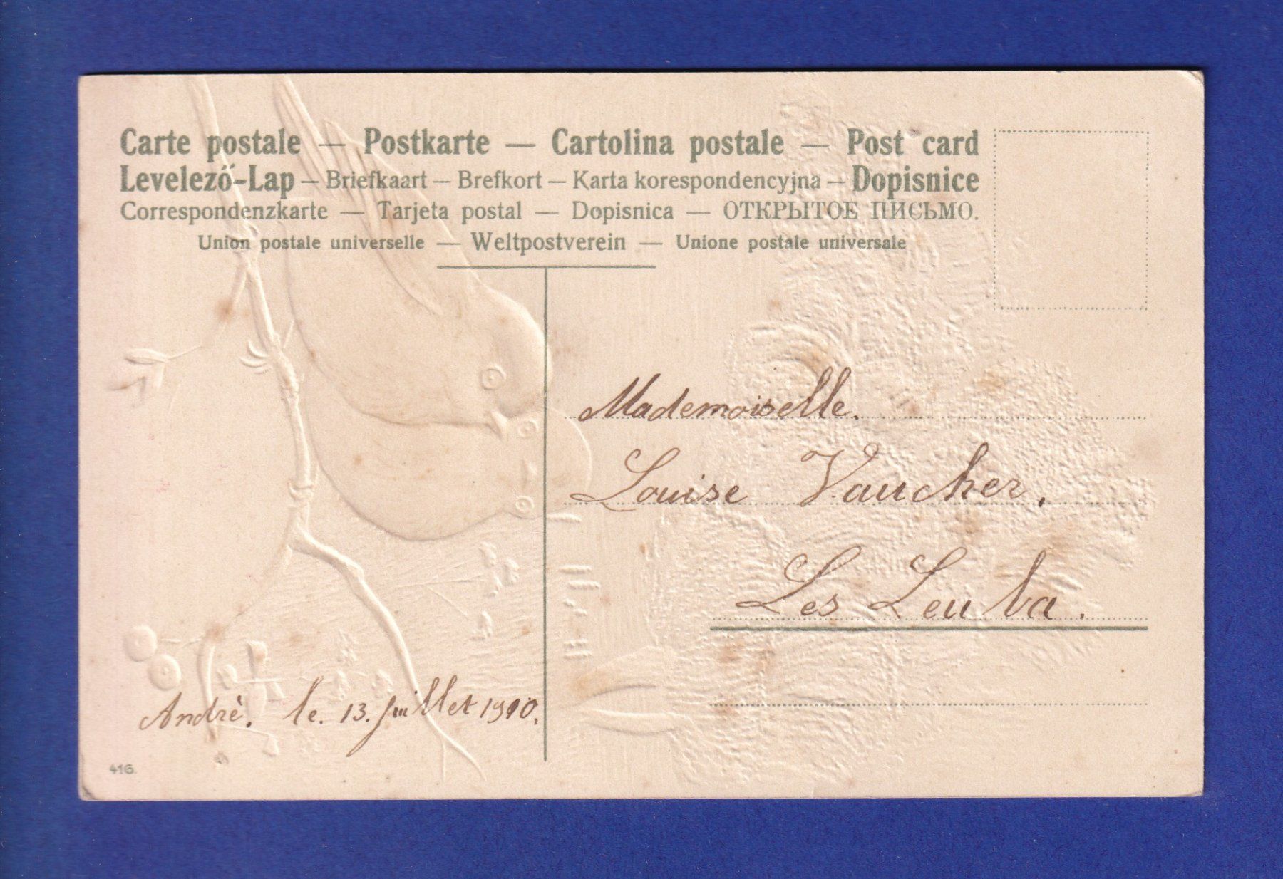 Cartoline postali: OISEAU - Rouges-Gorges - Carte gauffrée – Usato da Pully venduto da nicecards-shop 1