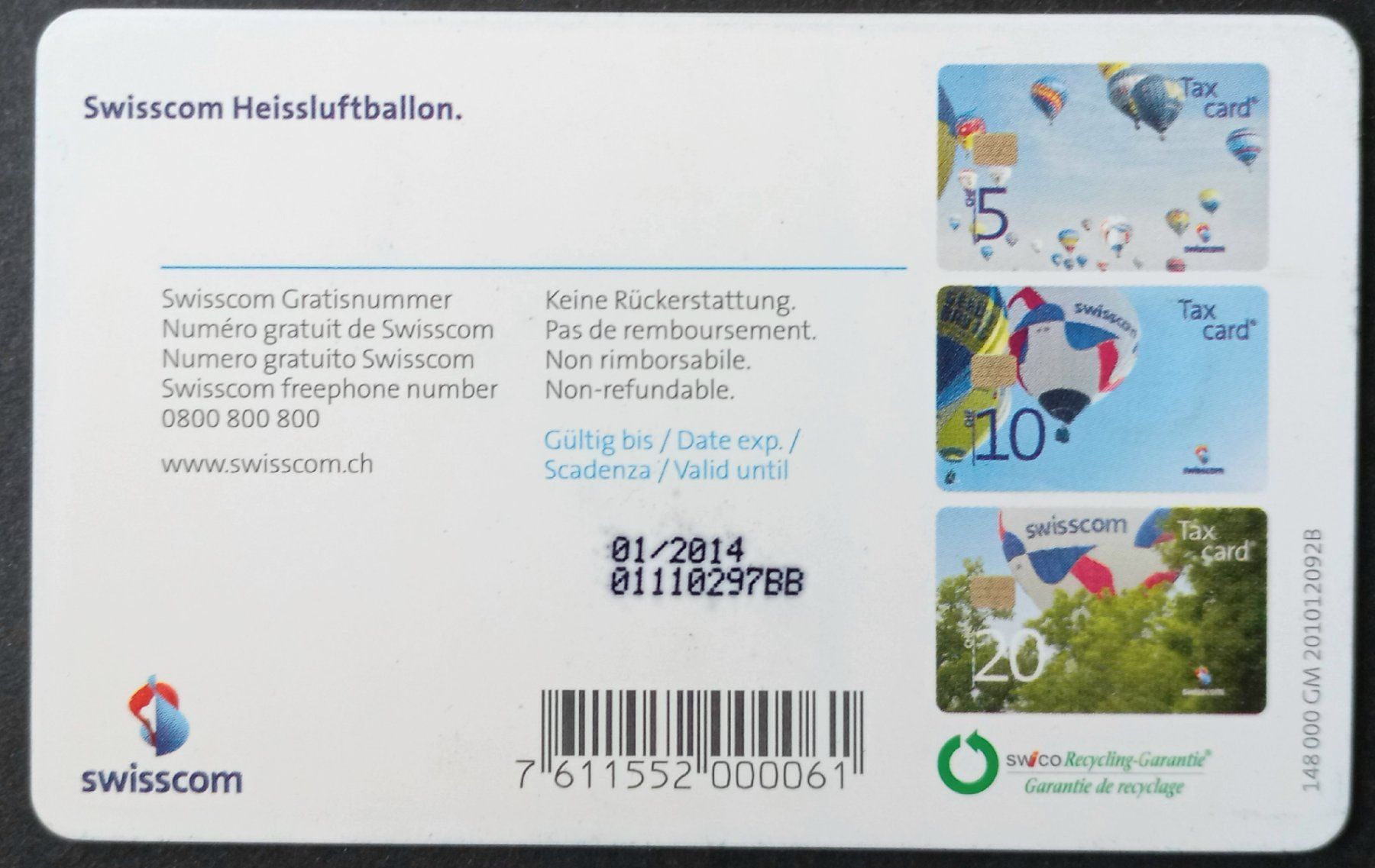 Swisscom Schede telefoniche: Taxcard - Heissluftballon - CH – Usato da Niederuzwil venduto da lubimaja 1