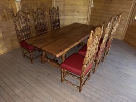 Antiker Esszimmer Satz aus Massivholz mit 6 Stühlen