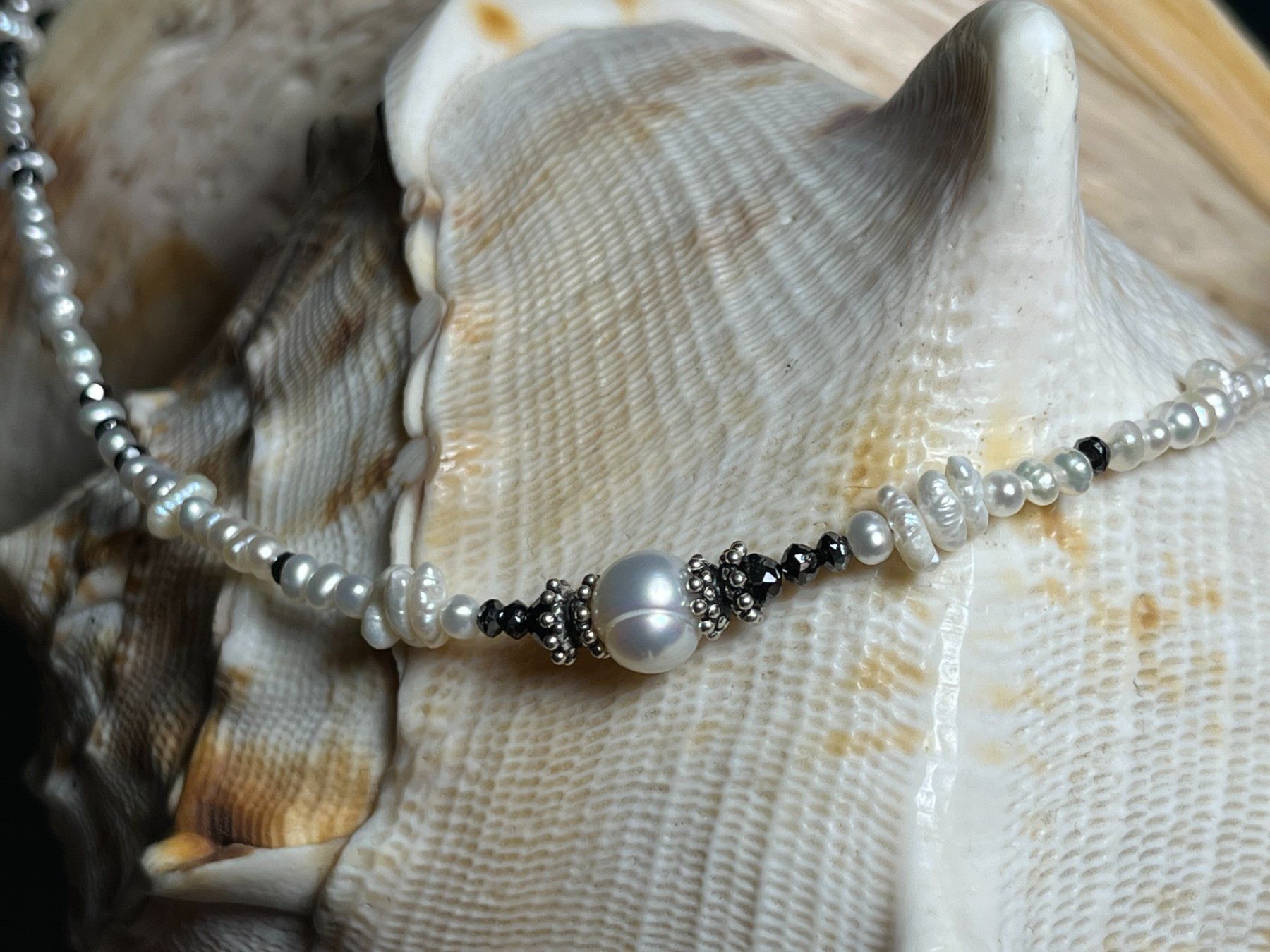 Catenine: Collier 6 ct schwarze Diamanten, echte Perlen, 925 Silber – Nuovo e nell'imballaggio originale da Rüti ZH venduto da HawaiiLove 5