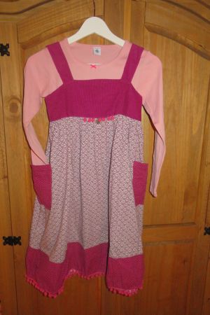 Handmade Cord-Baumwolljersey Kleid Gr.146-152 plus T-Shirt