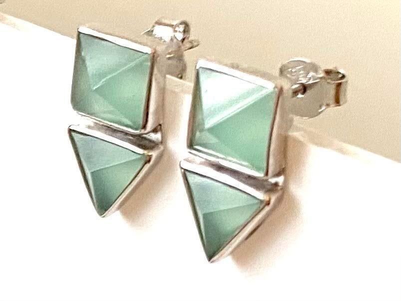 Orecchini pendenti & Orecchini a lobo: Ohrringe Ohrstecker türkis 925 Silber Aqua Chalcedon eckig – Nuovo (secondo la descrizione) da Zürich venduto da goldfisch.schmuck
