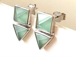 Ohrringe Ohrstecker türkis 925 Silber Aqua Chalcedon eckig