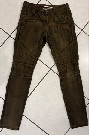 NILE Atelier Jeans Hose S+ Khaki Used Look Moto Style.