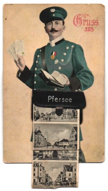 Cartoline postali: Leporello-AK Pfersee, Briefträger, Augs – Usato da Berlin venduto da bartko-reher