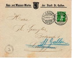 Perfin Vorläufer, Gas und Wasser Werke der Stadt St. Gallen