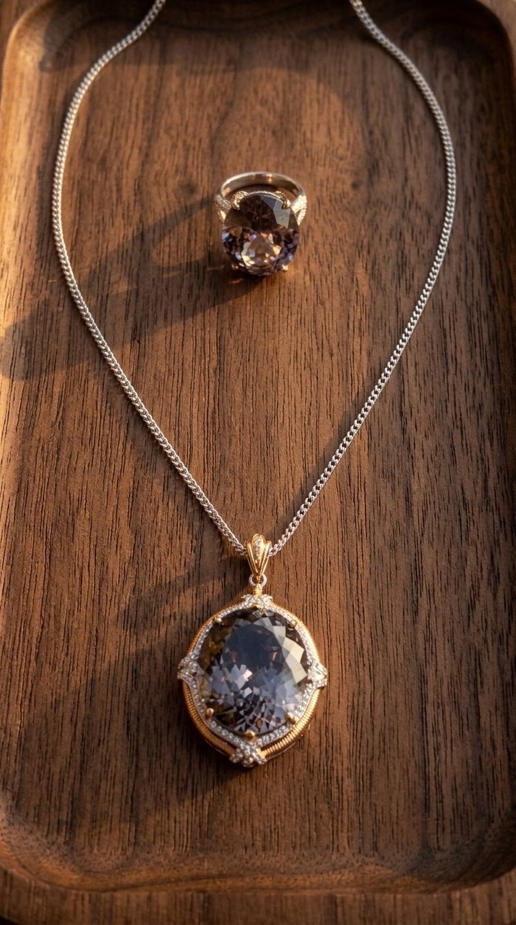 Altri gioielli: Collier et bague set pierres grises – Nuovo e nell'imballaggio originale da St-Maurice venduto da Sandrinette123 1