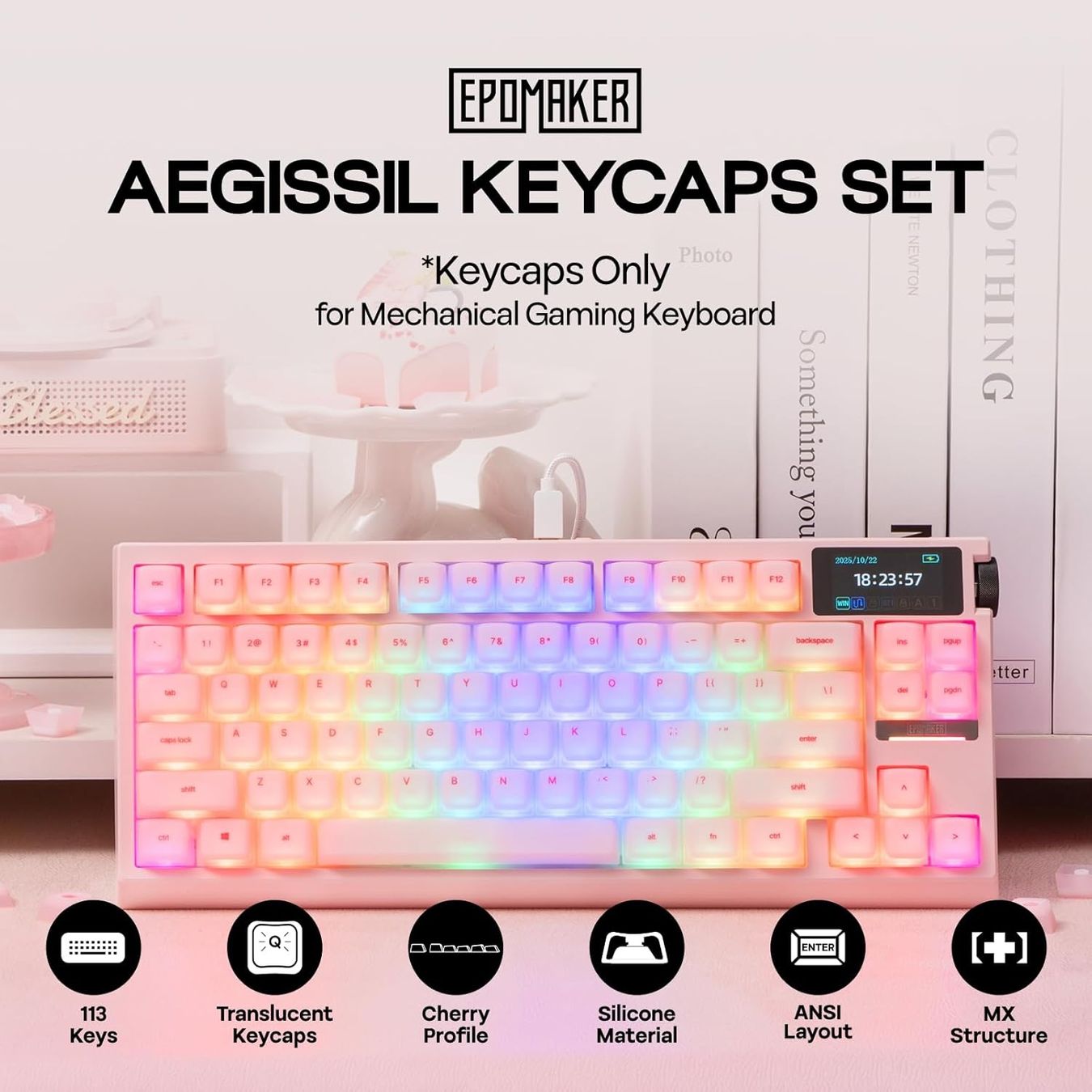 Tastiere: EPOMAKER AegisSil 113 Silicone Keycaps Cherry Profile Pink – Nuovo e nell'imballaggio originale da Belmont-Lausanne venduto da HausPopCharm 5