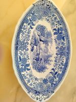 Ravier ancien "Burgenland" motif floral bleu blanc