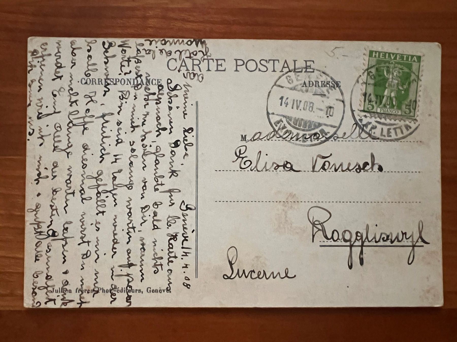 Ansichtskarten: Postkarte Genf Englischer Garten Litho 1908 (P549) – Gebraucht aus Hinwil von Sidi4 1