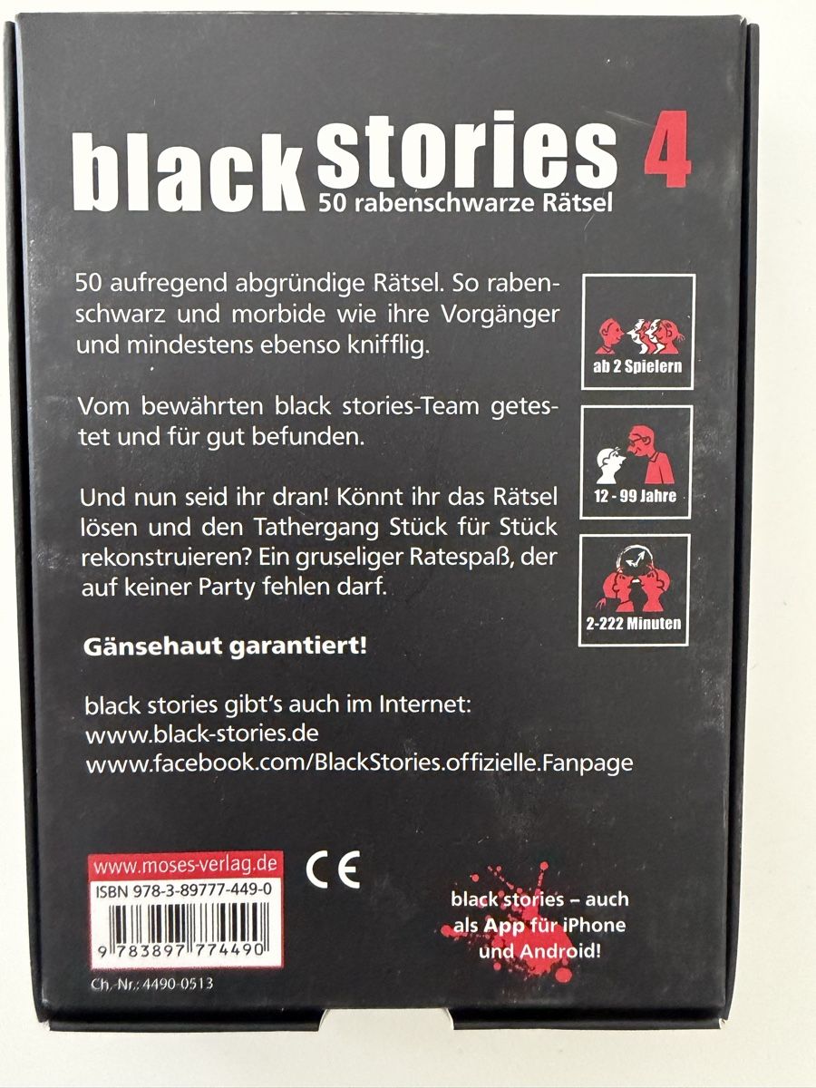 Giochi: Black Stories 4 - 50 rabenschwarze Rätsel – Nuovo (secondo la descrizione) da Jona venduto da dar_k2v9 1