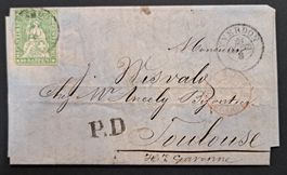 Strubel 26G auf Faltbrief Yverdon nach Toulouse FR 1862