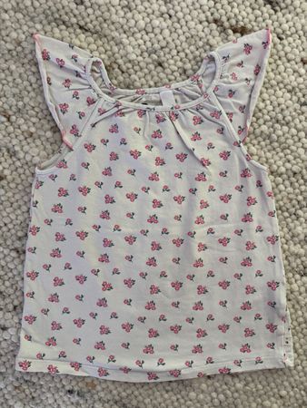 Girls top floral print ruffle sleeves white size 110