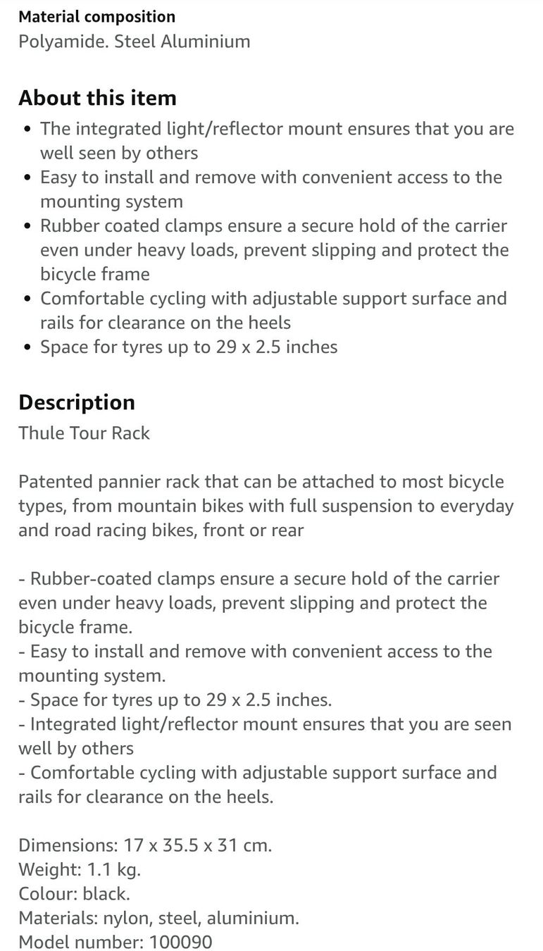 Thule Ersatzteile: Thule Pack 'n Pedal Tour Rack, with side frames for  Pannier – Gebraucht aus Schlieren von  2