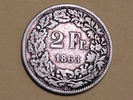Schweiz 2 Franken 1863 B Sitzende Helvetia Silber ab CHF 1.-