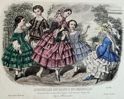 🟡antiker Stich mit Kinder Mode aus vergangenen Zeiten 1856