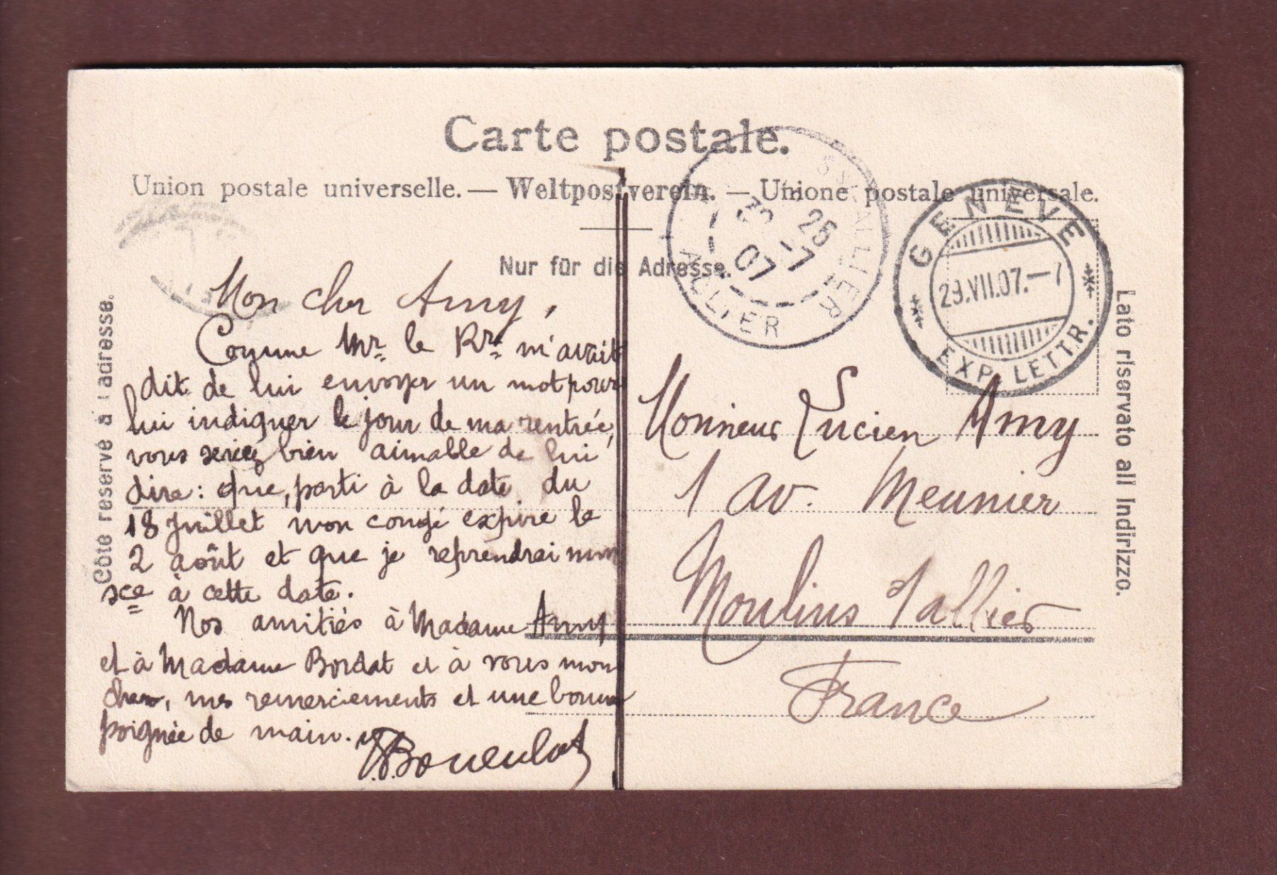 Cartoline postali: GENEVE - Le Théâtre - 1907 – Usato da Pully venduto da nicecards 1