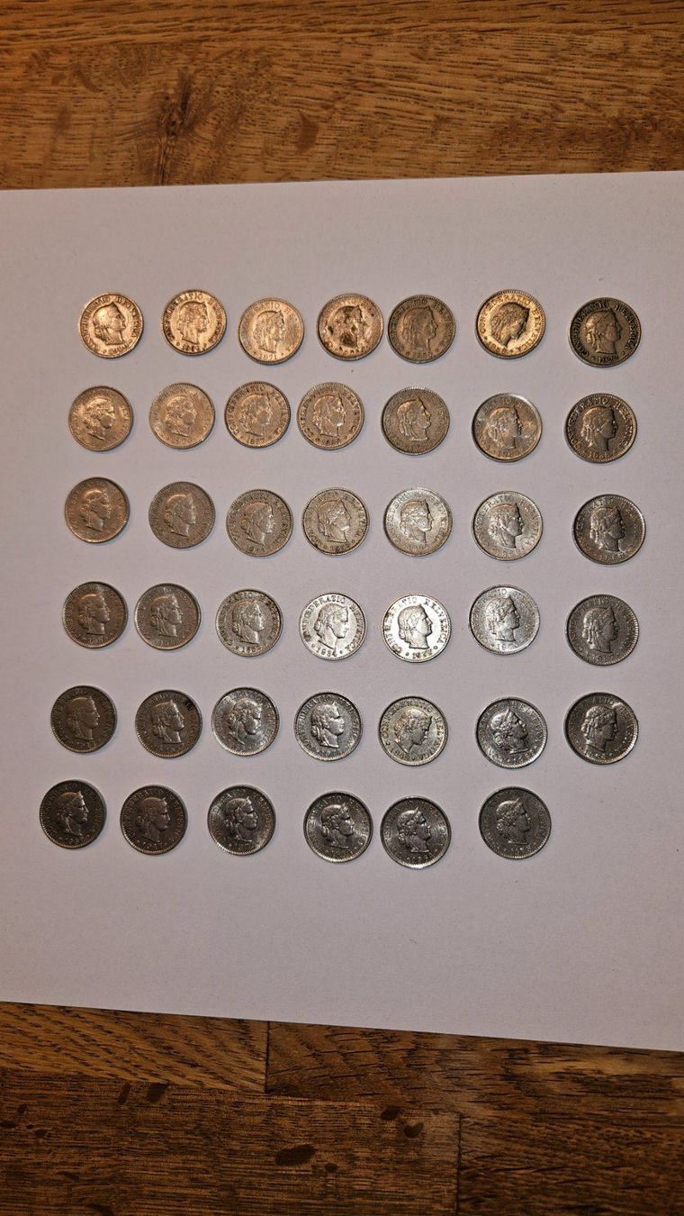 Alle Münzen: 5 Rappen Lot, 1920 bis 1975 gemischt – Gebraucht aus Trachslau von Daniel12766
