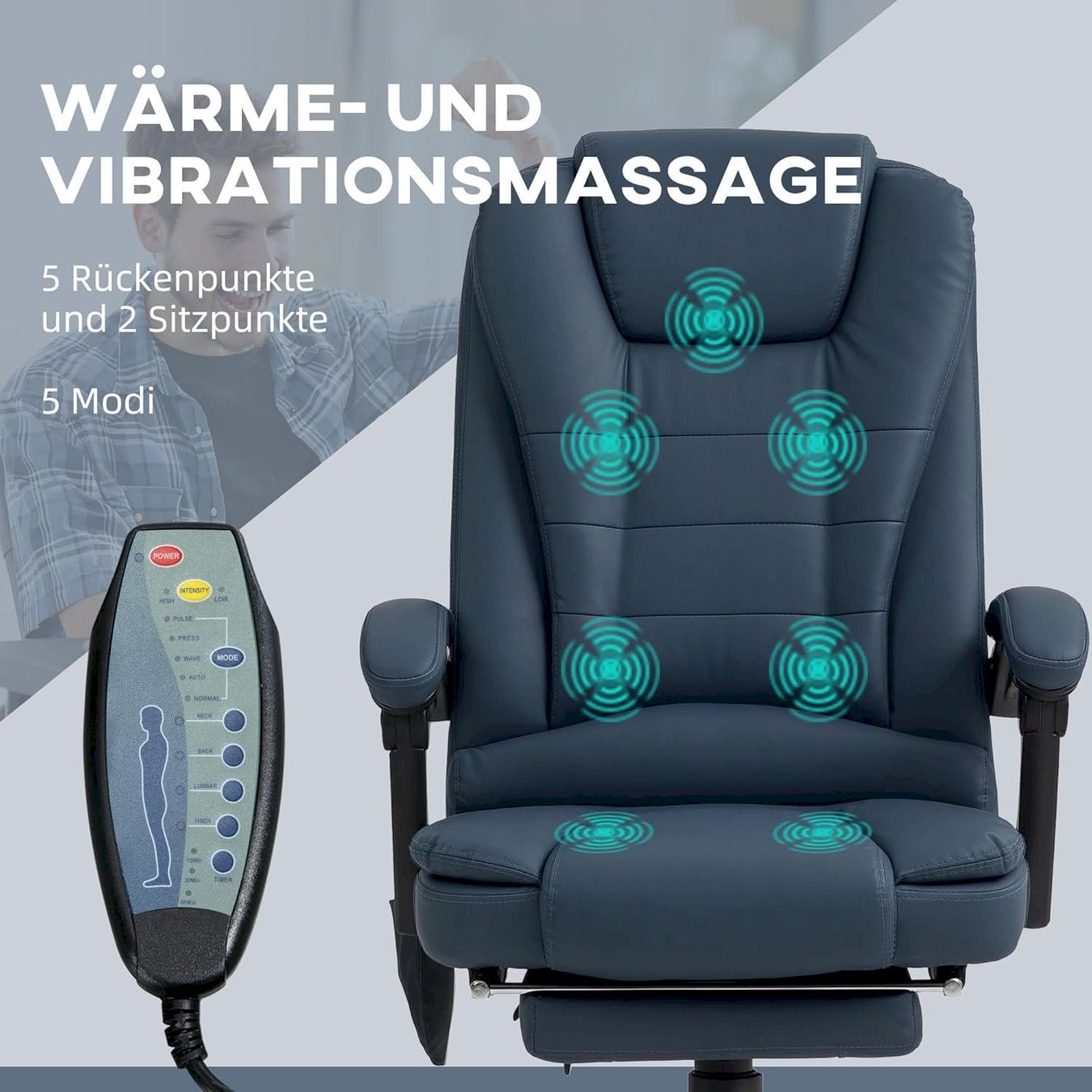 Bürostühle: Bürostuhl mit 7 Punkt Massage Blau – Neu und originalverpackt aus Bottighofen von zaap 3