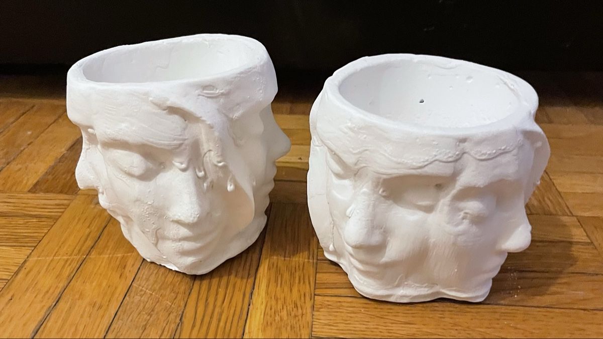 Pentole: Zwei Übertopf Töpfe mit Gesicht Relief, Deko, – Nuovo e nell'imballaggio originale da Au ZH venduto da Jaggy4 1