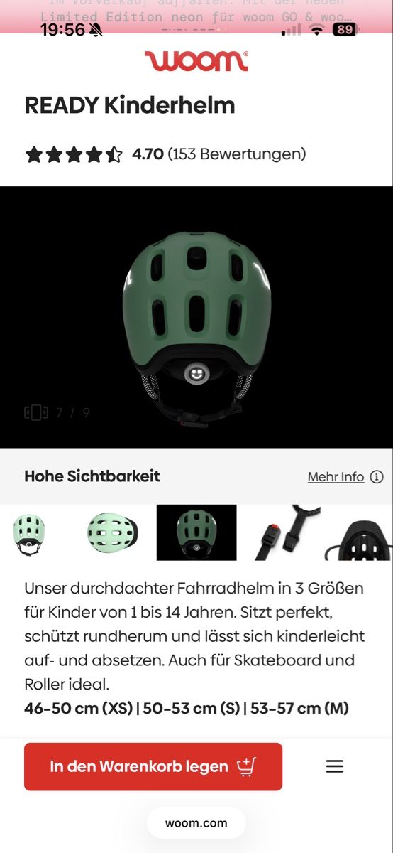Woom Caschi: NEU Woom READY Kinderhelm Grösse M, 53-57 cm – Nuovo e nell'imballaggio originale da Riedikon venduto da fox222 1