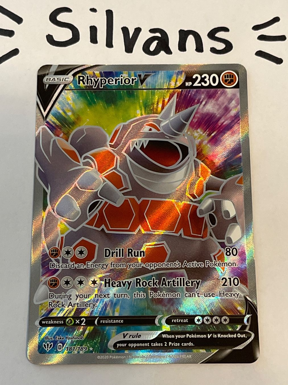 Pokémon Carte collezionabili: Rhyperior V Full Art 181/189 Darkness Ablaze Englisch – Nuovo (secondo la descrizione) da Wil SG venduto da Silvans