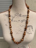 Superbe collier en PERLES DE BOIS boules dorées intercalées