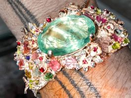 Handmade Art Bracelet Fluorite 925SS 14k Rosée Gold Vermeil