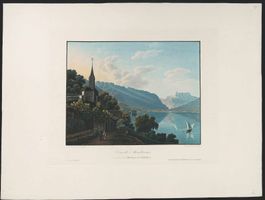 Montreux altkolorierte Aquatinta von Wezel