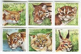 Briefmarken "Fischkatze, Rohrkatze, Karakal, Wildkatze" Laos
