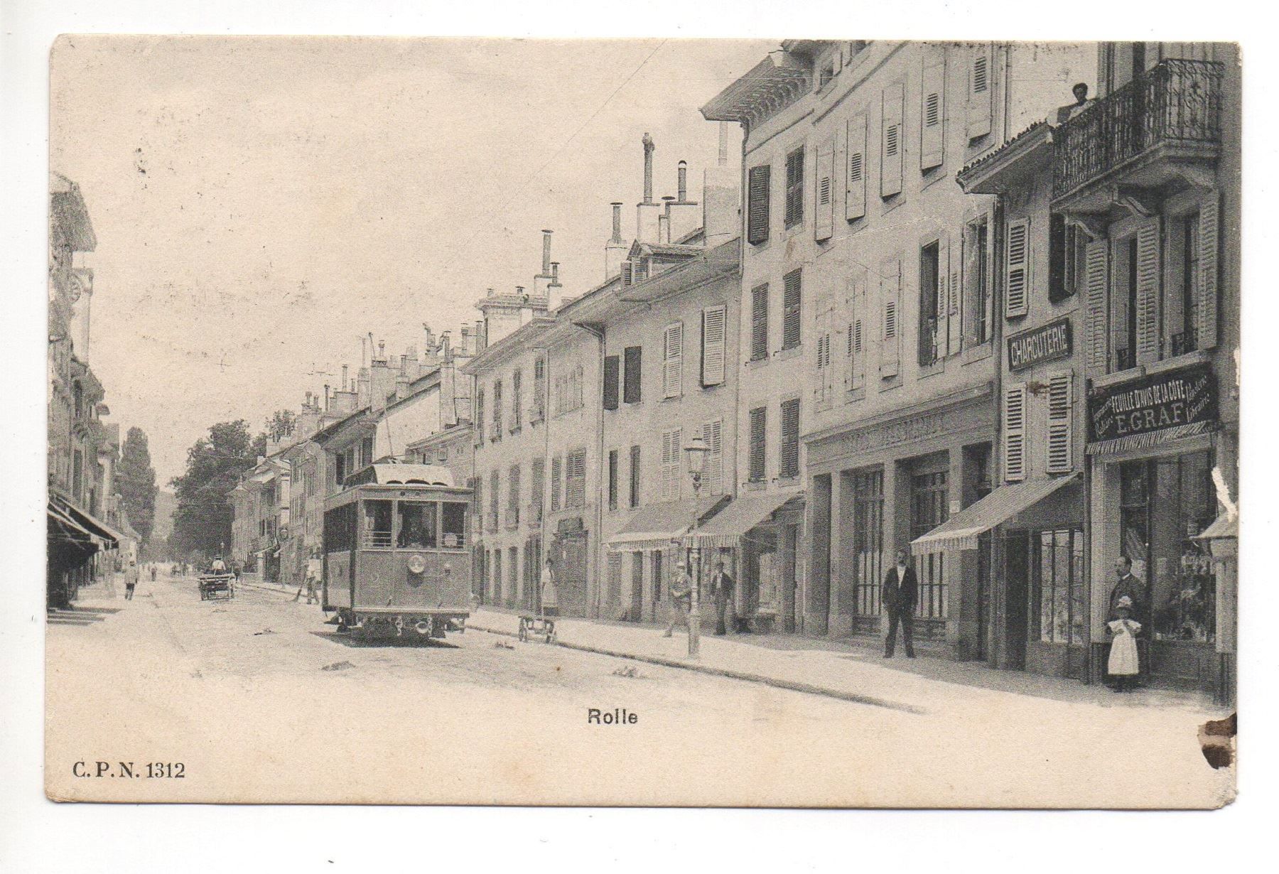 Cartes postales: ROLLE Geschäft E. Graf, Strassenbahn, Tram – D'occasion à Jona par philajona