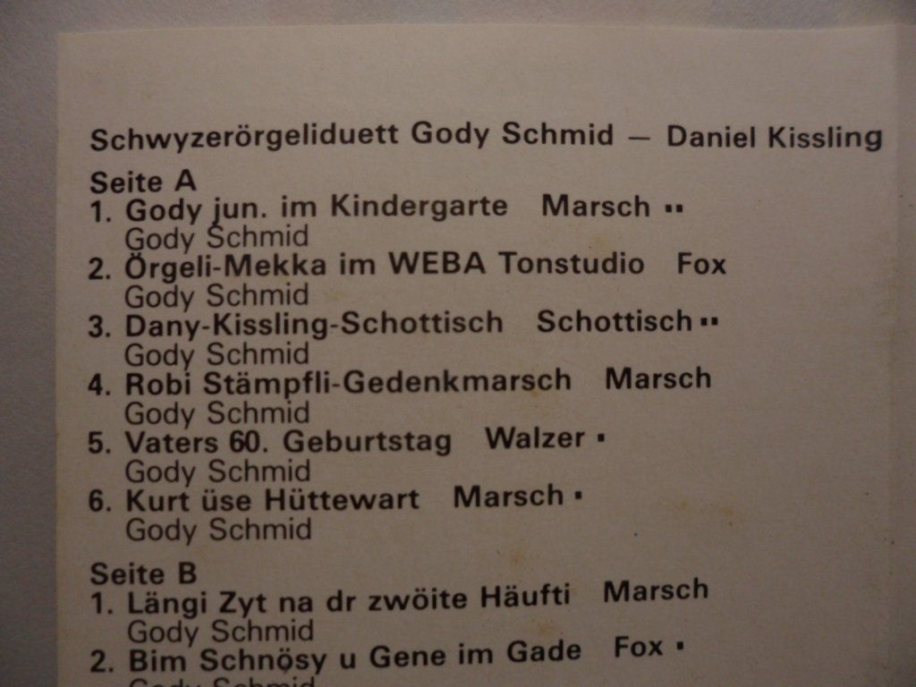 Musicassette: Schwyzerörgeliduett  Gody Schmid - Daniel Kissling – Usato da Langnau i. E. venduto da gf2_29jt 1
