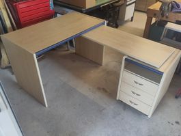Schreibtisch L-Form Buche inkl. Schubladencontainer