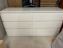 IKEA MALM Kommode weiss mit Glasoberfläche – 6 Schubladen