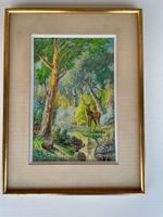 Tableau Forêt Cerf Peinture Aquarelle Signée A.REINER