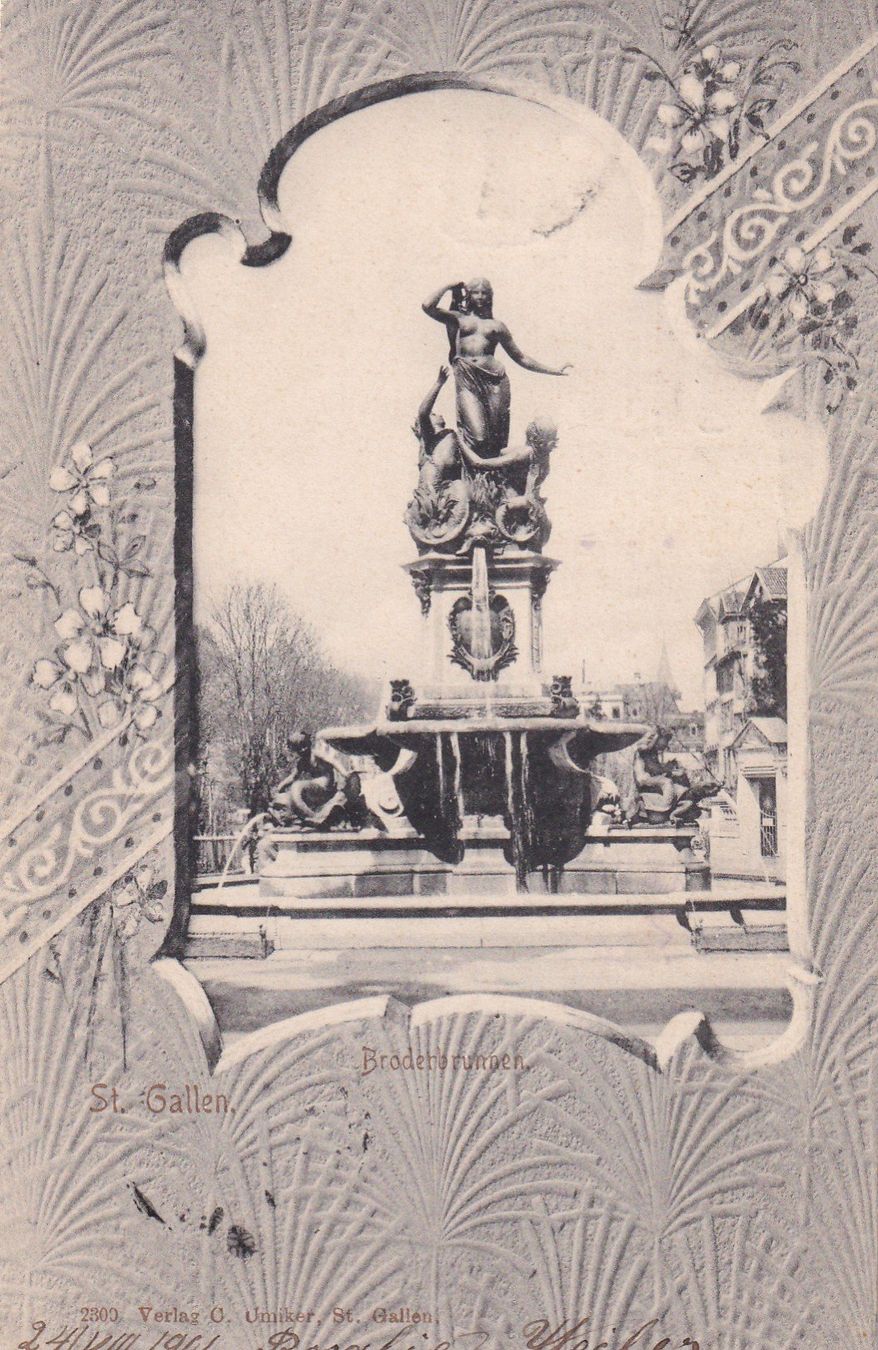 Cartoline postali: St. Gallen Broderbrunnen  1901 – Usato da Cormoret venduto da Pascalll2001