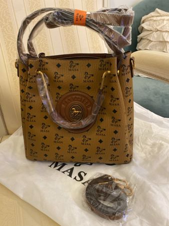 Neue MASA Handtasche mit Etikett Braun Gold