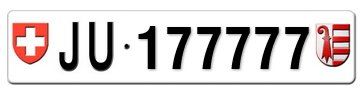 Schilder: Plaques auto JU 177777 – Neu und originalverpackt aus Delémont von OVJ