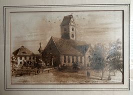 Vintage Bild Kirche gerahmt Echtgold Rahmen antik Stil