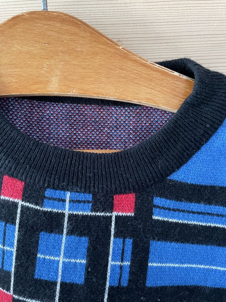 Maglioni & Felpe: Strickpullover blau schwarz kariert Rundhals  – Usato da Rorschach venduto da brionvega 1