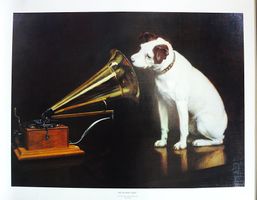 Nipper mit Grammophon tolle Lithographie aus den 80er-Jahren