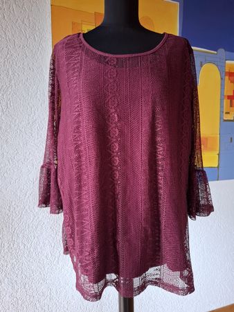 Spitzen Tunika Gr 50 Bordeaux Rot mit Untertop Elegant nr 60