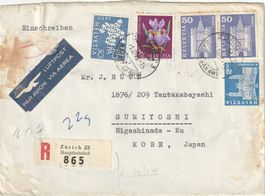 Mitgenommener Einschreibebrief von 1961 nach Kobe Japan