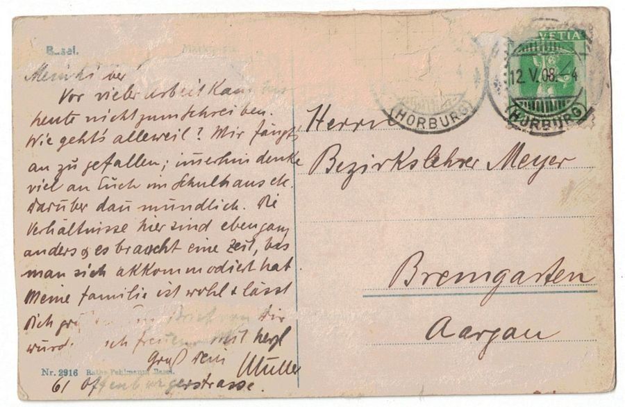 Cartoline postali: Basel, Markplatz, stark belebt, Tram, gelaufen 1908 – Usato da Frauenfeld venduto da POML 1