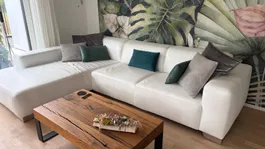 Ecksofa Leder weiss mit Kissen
