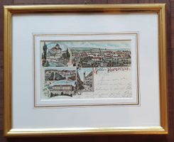 Gruss aus Frauenfeld, Litho-Karte  im Goldrahmen