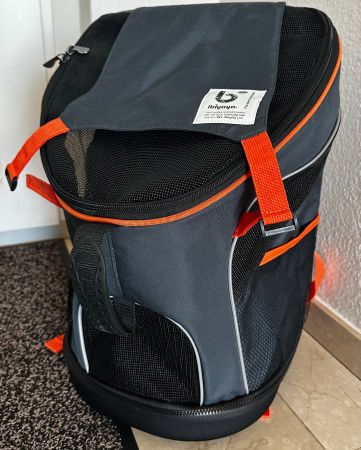 Wie neu: Hunderucksack Ibiyaya, dunkelgrau/orange