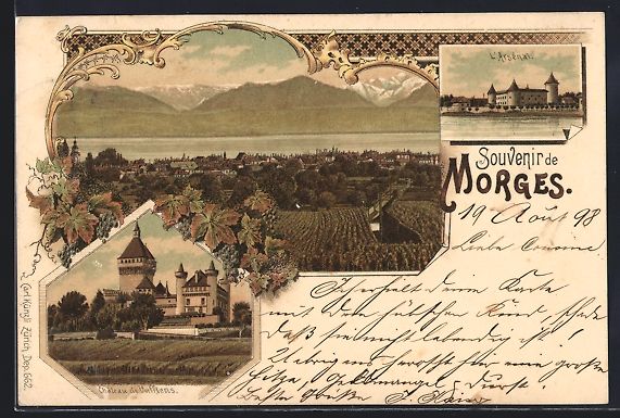 Cartoline postali: Litho Morges, Chateau de Vufflens, L'Ars – Usato da Berlin venduto da bartko-reher