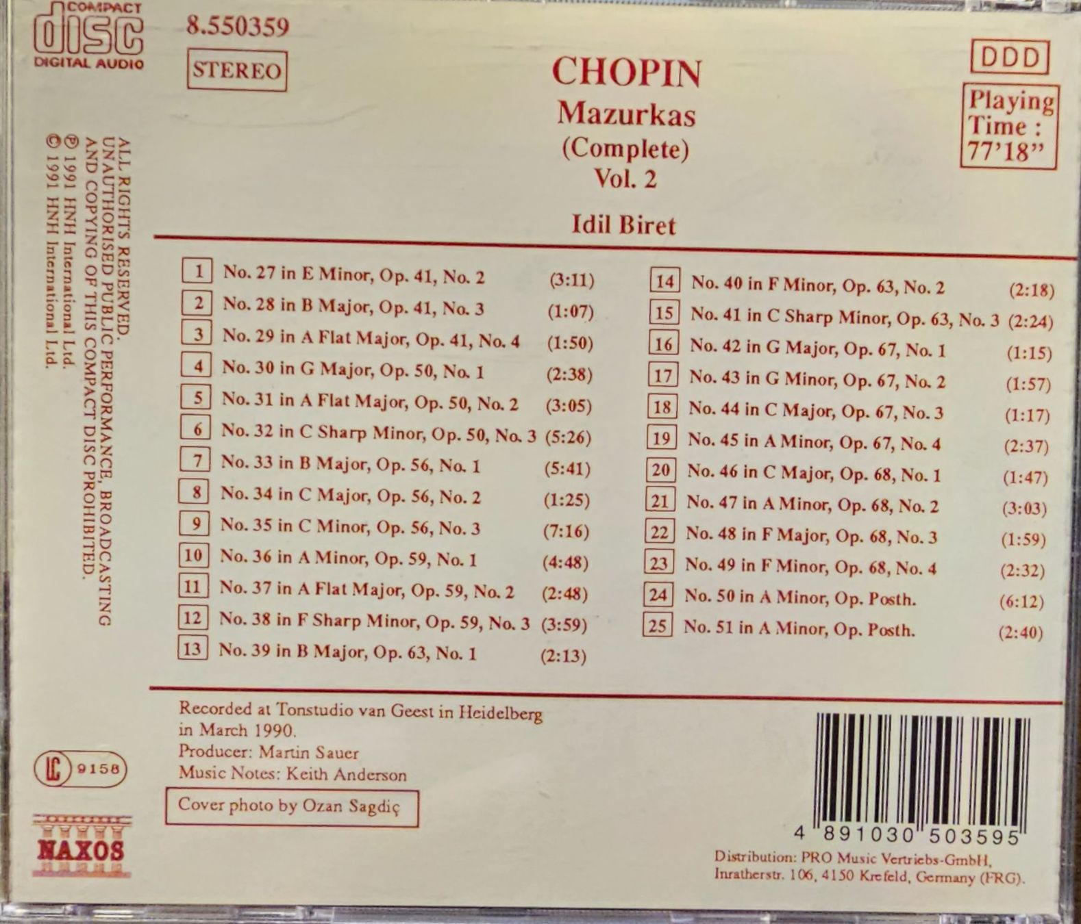 CD: Chopin - Mazurkas (Complete) Vol. 2 – Usato da Wahlen b. Laufen venduto da Cg10 1