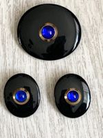 Vintage Schmucklot Ohrclips/Brosche mit blauen Glassteinen